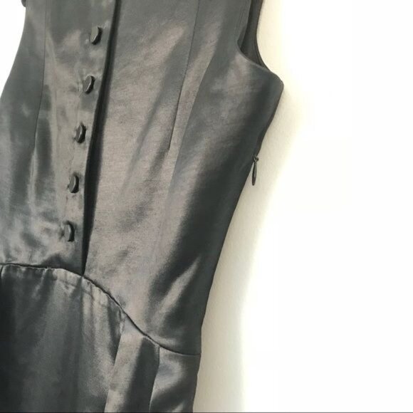 Theyskens Theory Black Satin Sleeveless Button-Front Sheath Mini Dress Size 2 - Picture 5 of 8